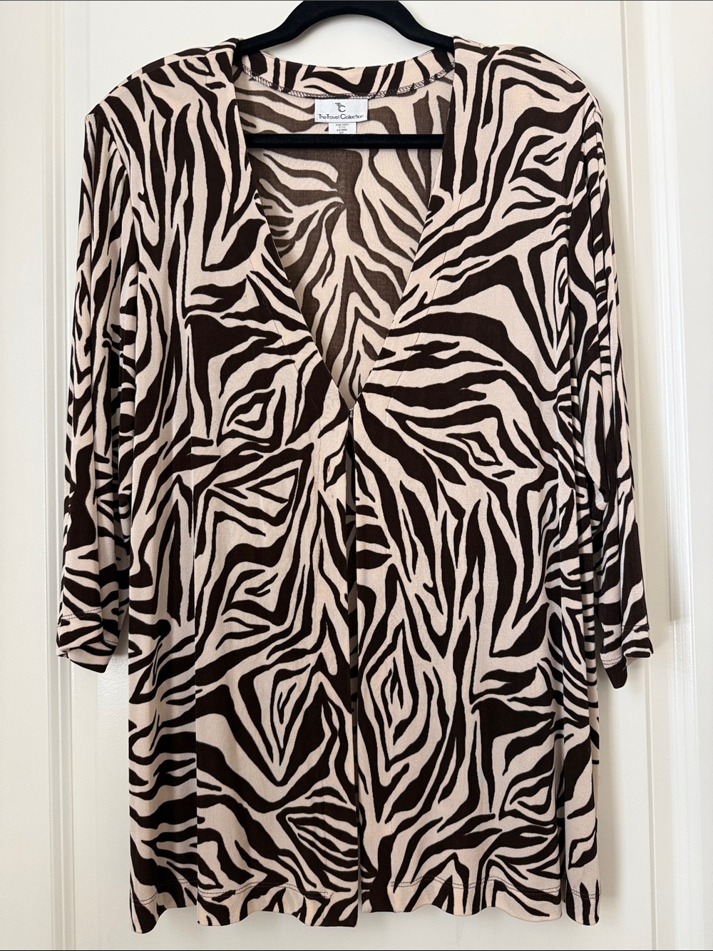 The Travel Collection Brown & Cream Zebra-Print V-Neck Tunic Jacket 1X